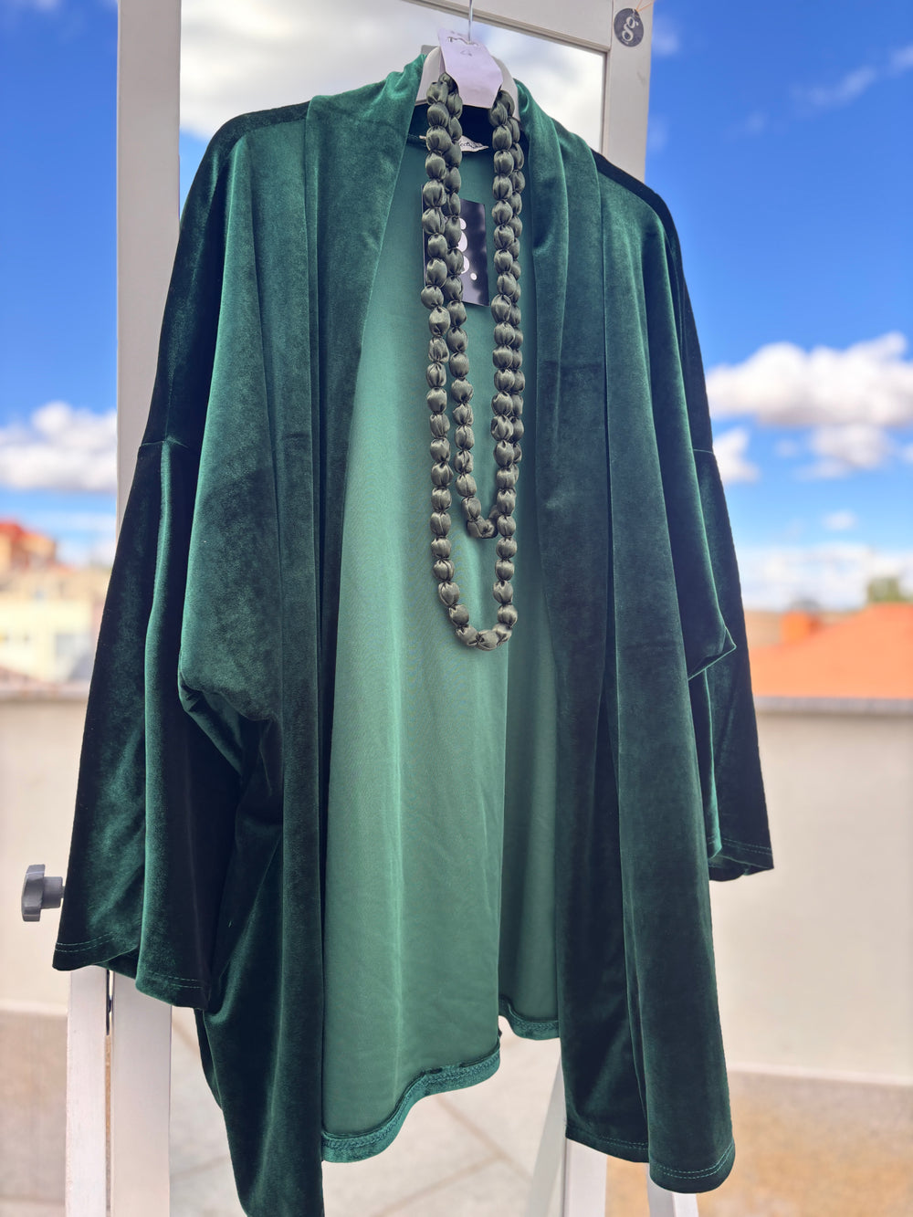 Kimono Corto Terciopelo verde bosque