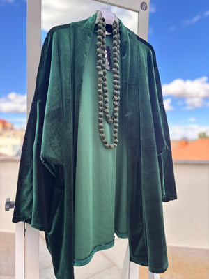 Kimono Corto Terciopelo verde bosque
