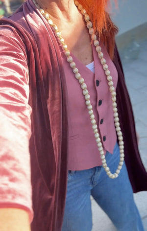 Collar bolas madera y seda