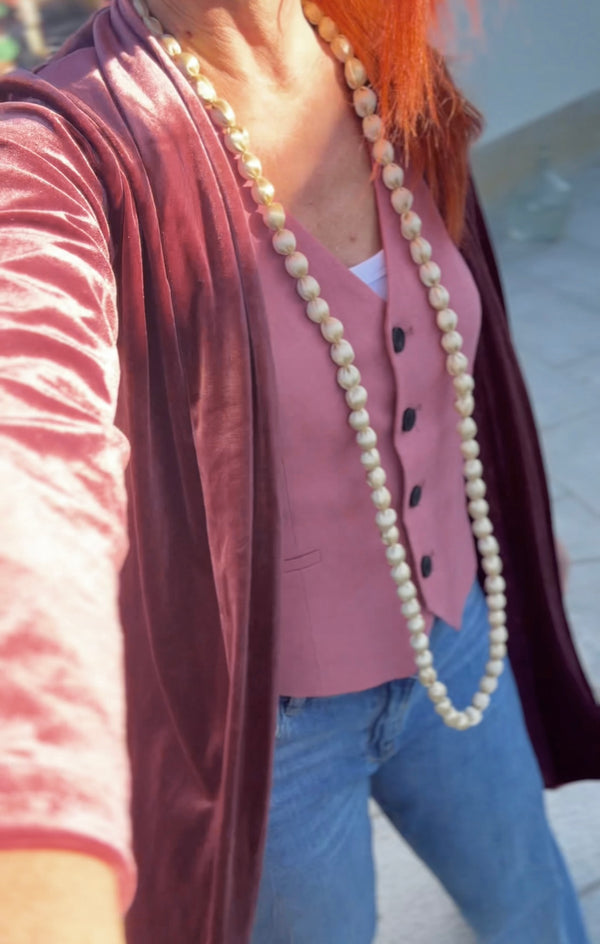 Collar bolas madera y seda