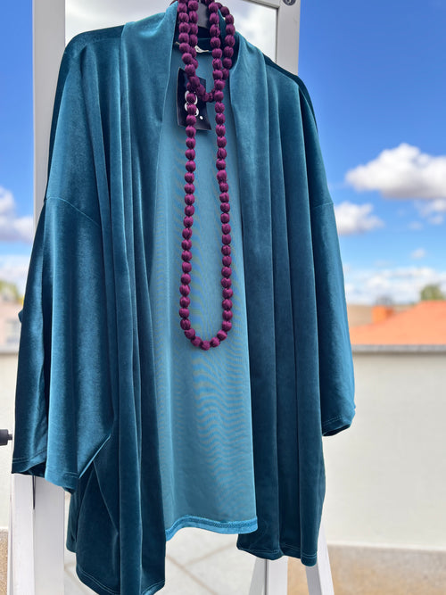 Collar bolas madera y seda