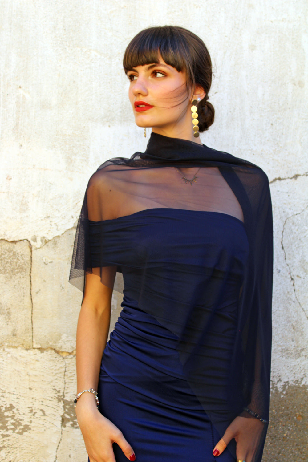 Navy Blue Chiffon Cape